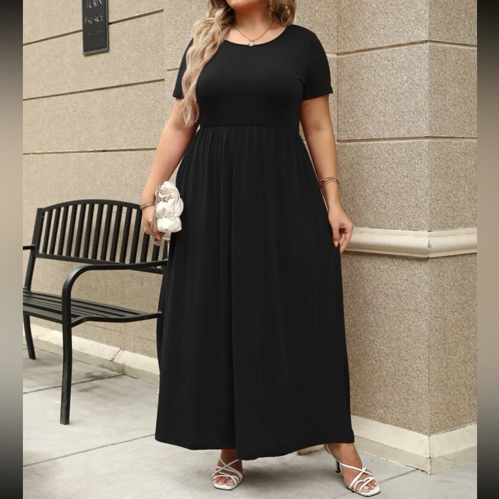 Plus size green comfy high waisted A-line maxi dress - Picture 5 of 16